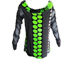 LYNN RICHIE SILVER  top in chartreuse, black, white & gray, Small